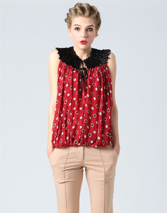 Dot design lady loose sleeveless blouse - Click Image to Close